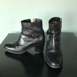 Frye booties with buckle and zipper